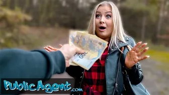 Busty blonde Cayla Lyons strips naked in the woods and fucks hard