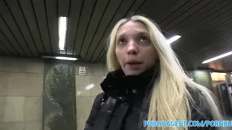 Pale skinny blonde takes a big cock outdoors in public