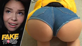 Thick college babe with big natural tits gets stuck during Christmas fun