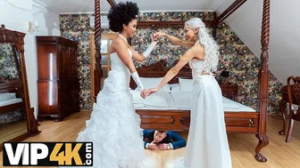 Hot Latina bride enjoys a steamy FFM threesome on her wedding day