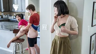 Hung Stud Pounds Stepsis's Pussy in Kitchen as Stepmom Watches