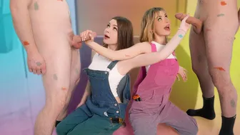 Stepsisters Demi Hawks and Adrianna Jade Ride Huge Cocks in Art Studio