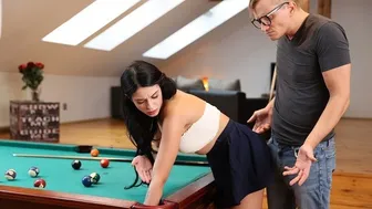 Pool game turns into wild hardcore sex with a kinky brunette