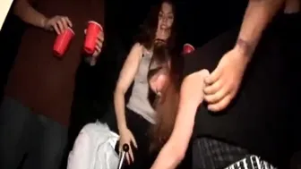 Blonde teen gives passionate blowjob to college guy