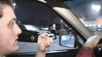 Brunette schoolgirl fucks in front of a group at a party